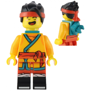 monkie kid - bright light orange robe dark turquoise neck bracket and clip angry happy