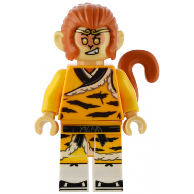 monkey king - bright light orange robe black animal stripes sash