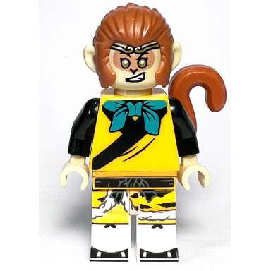 monkey king - bright light orange robe black animal stripes dark turquoise bandana