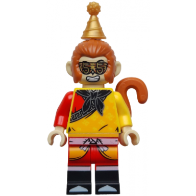 monkey king - yellow robe black bandana pearl gold party hat