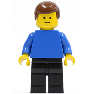 plain blue torso with blue arms black legs brown male hair