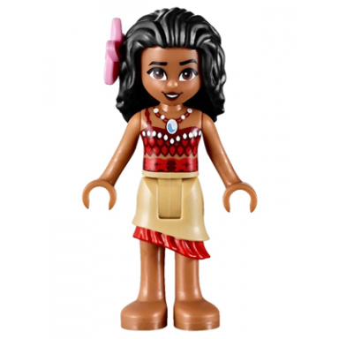 moana medium nougat - mini doll dark red and red top with strap tan layered skirt with red ruffle black hair bright pink flower