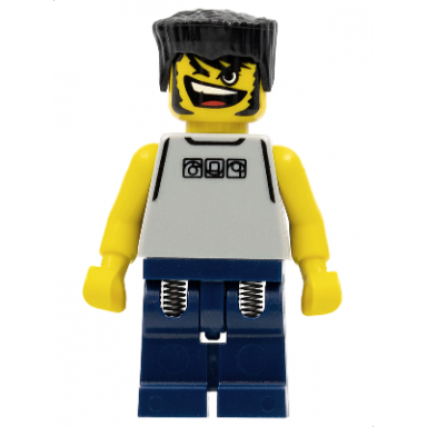 basketball street player light gray torso and dark blue legs black flat top hair