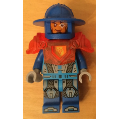 royal soldier kings guard - blue helmet with broad brim trans-neon orange armor round tile with stud on back