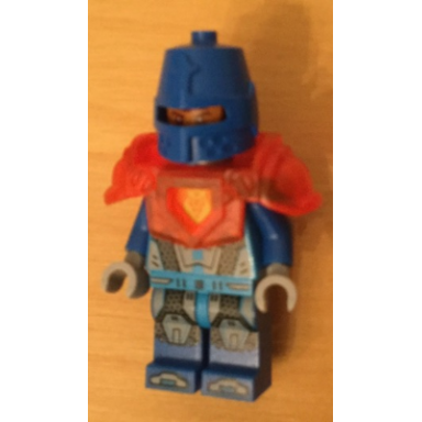 royal soldier kings guard - blue helmet with eye slit trans-neon orange armor clip on back