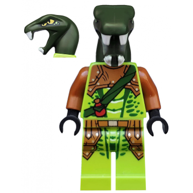 zoltar - serpentine snake warrior lime with scales dark orange armor coverings dark green strap with red vial