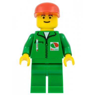 octan - green jacket with pen green legs red cap