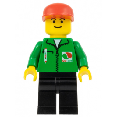 octan - green jacket with pen black legs red cap