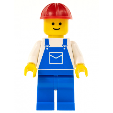 overalls blue with pocket blue legs red construction helmet