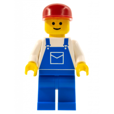 overalls blue with pocket blue legs red cap