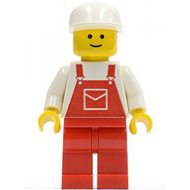 overalls red with pocket red legs white cap