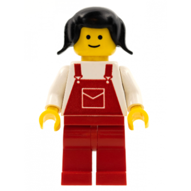overalls red with pocket red legs black pigtails hair