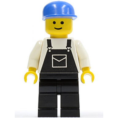 overalls black with pocket black legs blue cap