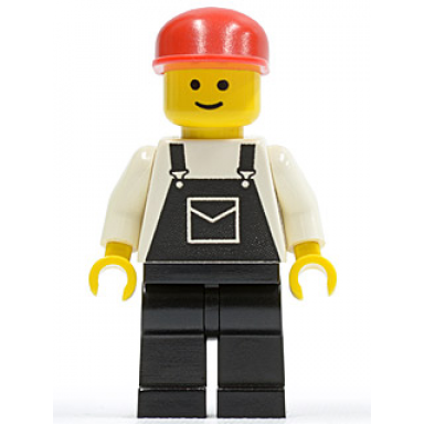 overalls black with pocket black legs red cap