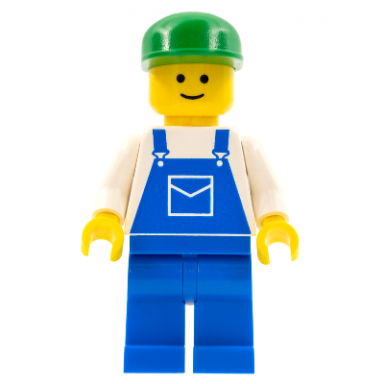 overalls blue with pocket blue legs green cap