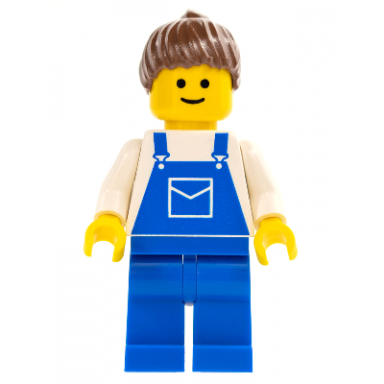 overalls blue with pocket blue legs brown ponytail hair