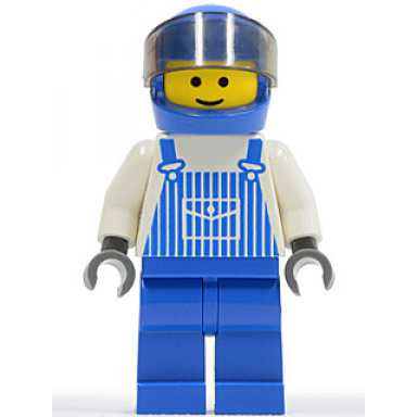 overalls striped blue with pocket blue legs blue helmet trans-brown visor