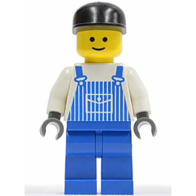 overalls striped blue with pocket blue legs black cap standard grin