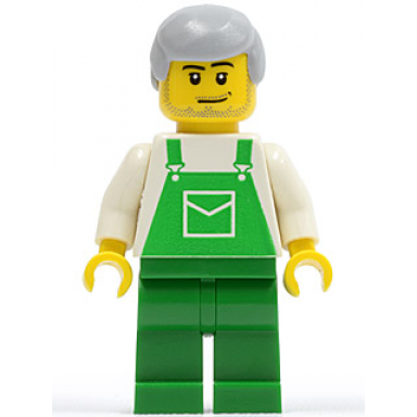 overalls green with pocket green legs light bluish gray male hair