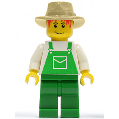 overalls green with pocket green legs tan fedora