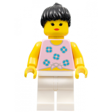 blue flowers - white legs black ponytail hair