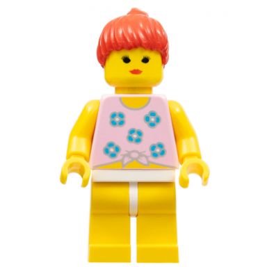 blue flowers - yellow legs red ponytail hair
