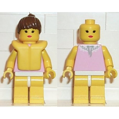 gray and white collar - yellow legs brown ponytail hair life jacket