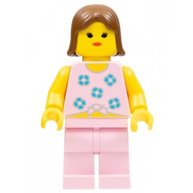blue flowers - pink legs brown female hair