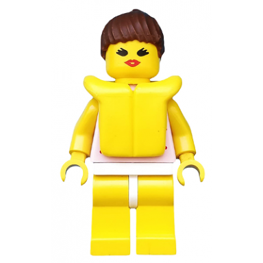 red dots on pink shirt - yellow legs brown ponytail hair life jacket