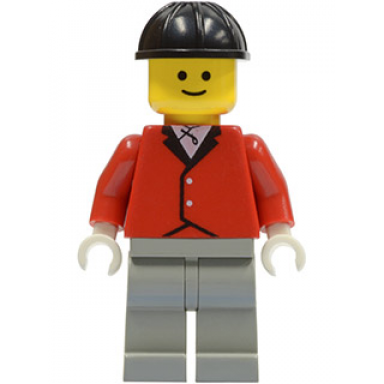 red riding jacket - light gray legs black construction helmet