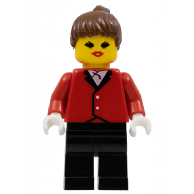 red riding jacket - black legs brown ponytail hair