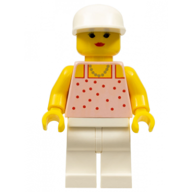 red dots on pink shirt - white legs white cap