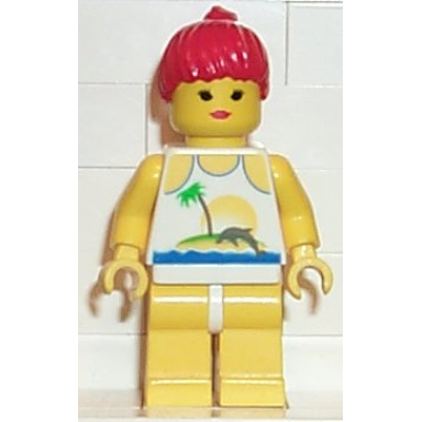 island with palm and sun - yellow legs red ponytail hair