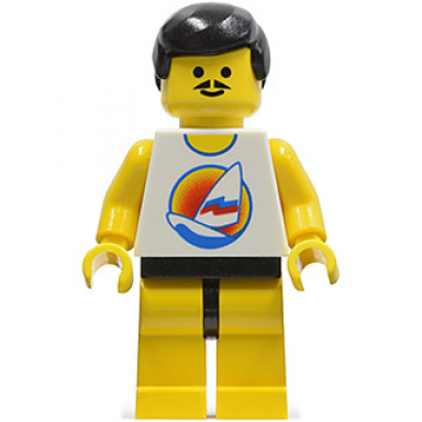 surfboard on ocean - yellow legs black male hair moustache
