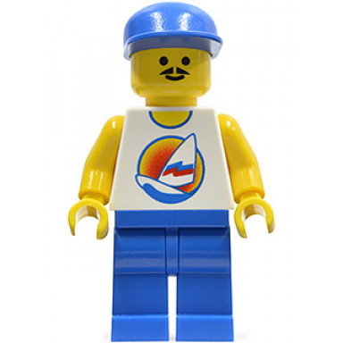 surfboard on ocean - blue legs blue cap