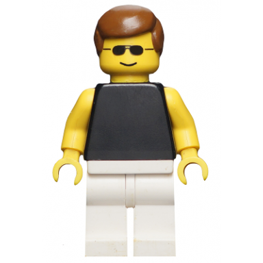 plain black torso with yellow arms white legs sunglasses brown male hair