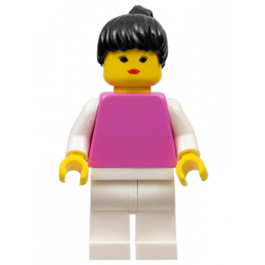 plain dark pink torso with white arms white legs black ponytail hair