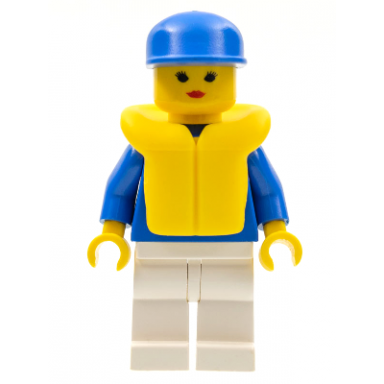 jogging suit - white legs blue cap life jacket