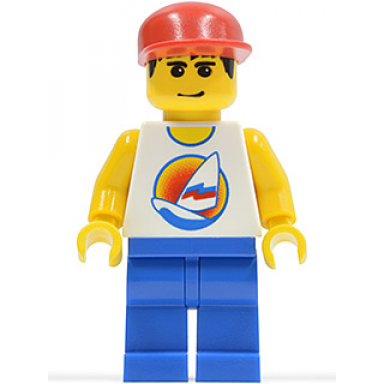surfboard on ocean - blue legs red cap