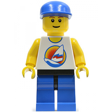 surfboard on ocean blue legs black hips blue cap