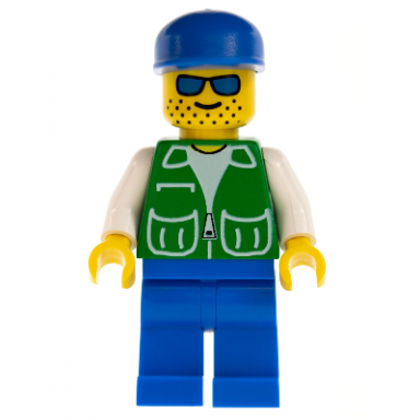jacket green with 2 large pockets - blue legs blue cap stubble