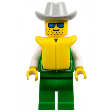 jacket green with 2 large pockets - green legs light gray cowboy hat
