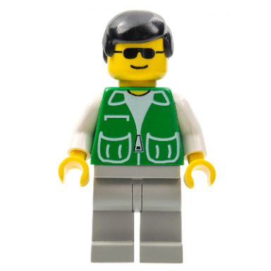 jacket green with 2 large pockets - light gray legs black male hair