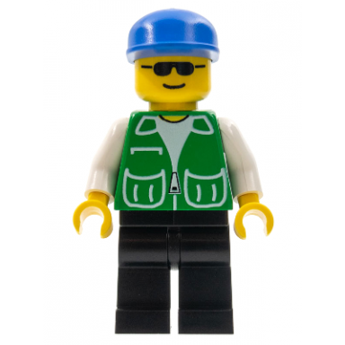 jacket green with 2 large pockets - black legs blue cap