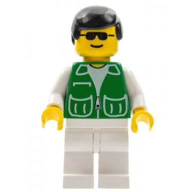 jacket green with 2 large pockets - white legs black male hair