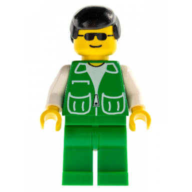 jacket green with 2 large pockets - green legs black male hair