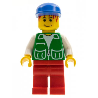 jacket green with 2 large pockets - red legs blue cap