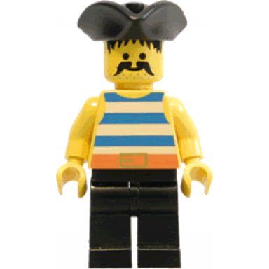 pirate blue white stripes shirt black legs black pirate triangle hat