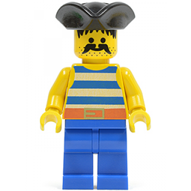 pirate blue white stripes shirt blue legs black pirate triangle hat