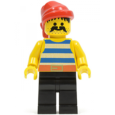 pirate blue white stripes shirt black legs red bandana